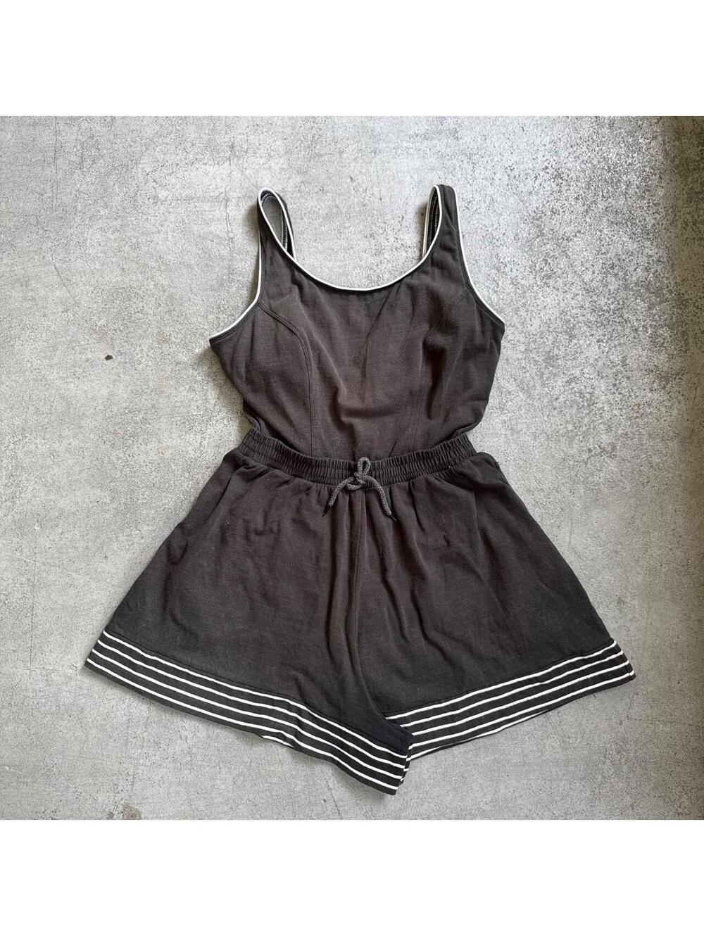 80s Vintage Black Romper Swimsuit